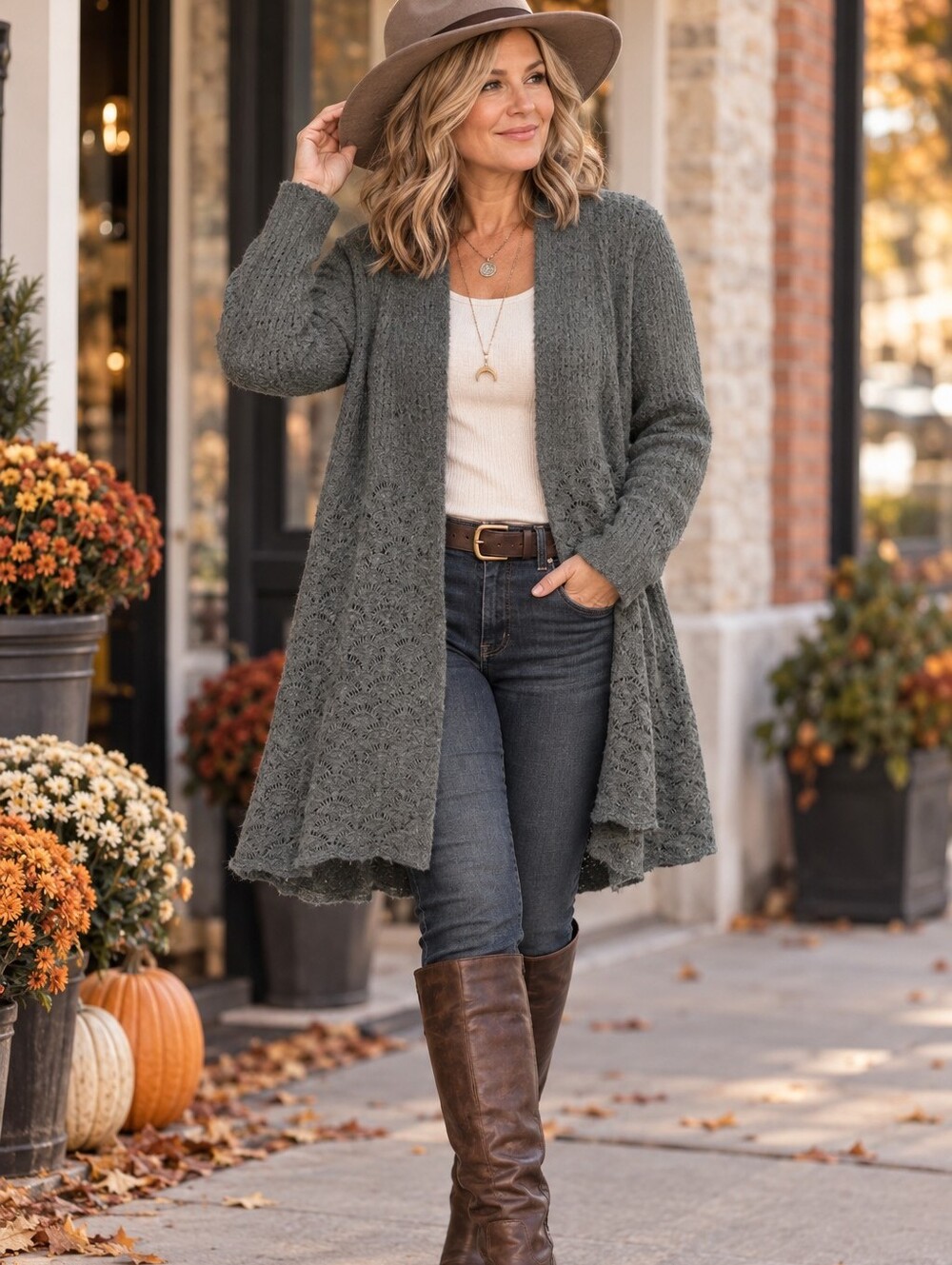Belldini Cardigan Womens Large Gray Open Front Long Lace Knit Sweater Duster